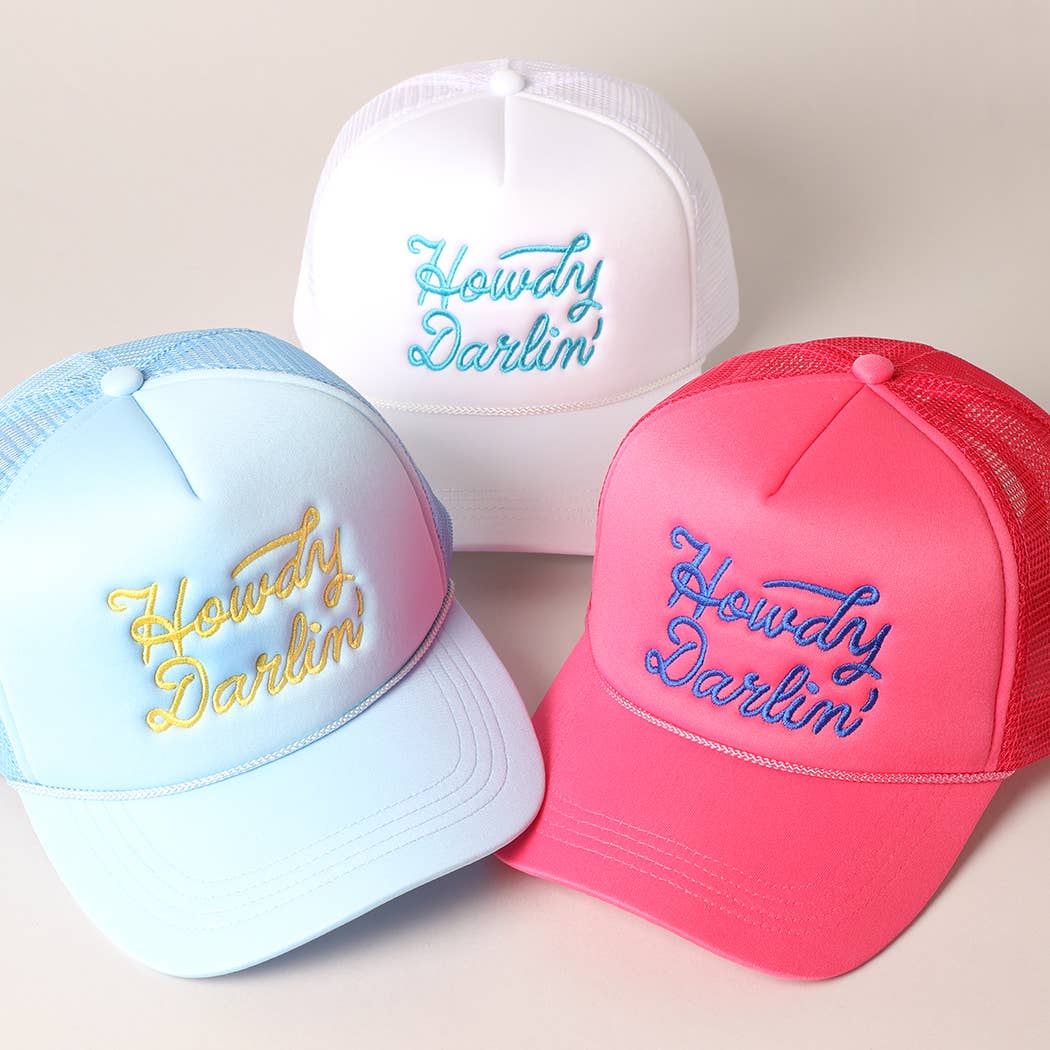 Howdy Darlin&#39; Embroidered Mesh Back Trucker Cap: One Size / BLACK