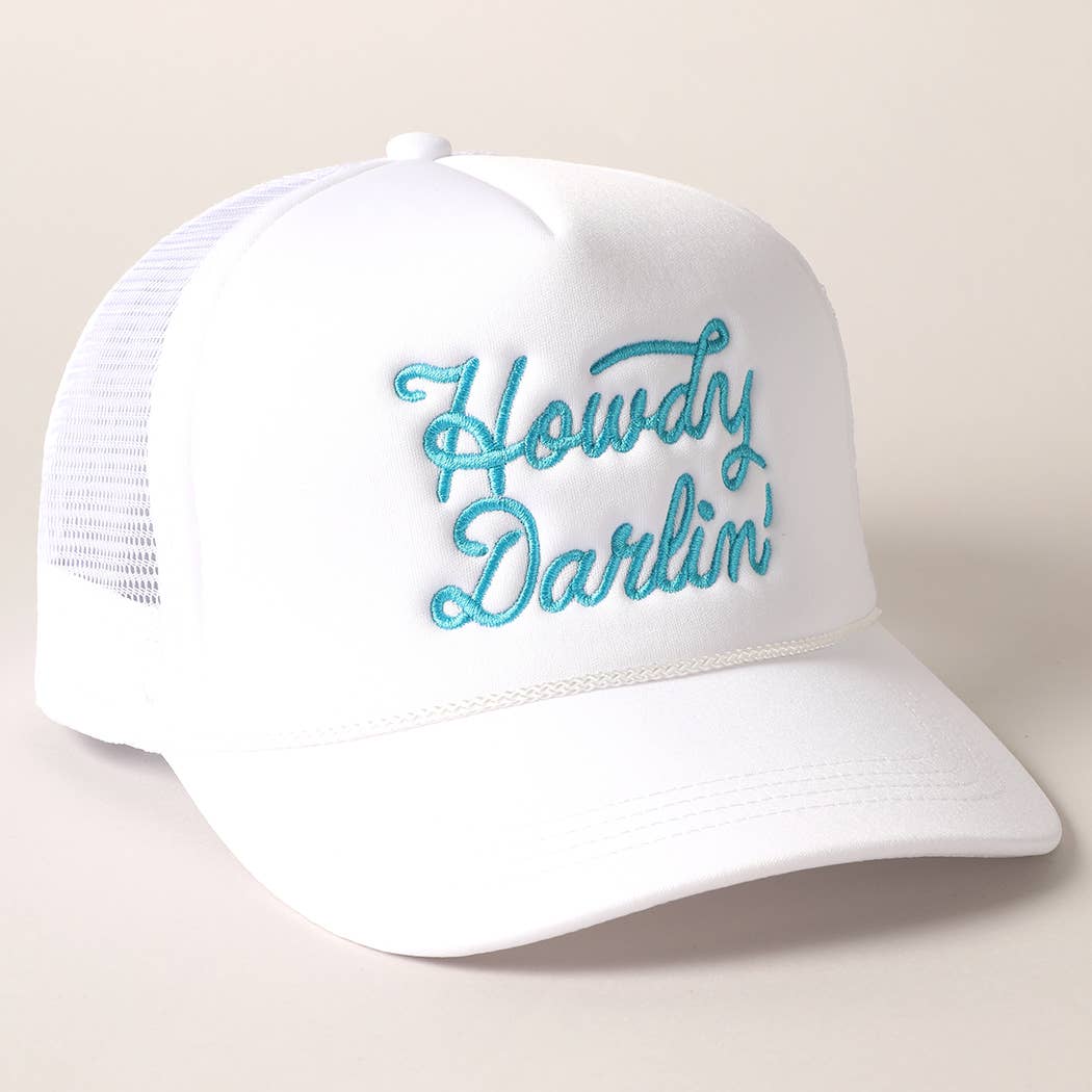 Howdy Darlin&#39; Embroidered Mesh Back Trucker Cap: One Size / BLACK