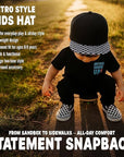 Flat Brim Trucker Hat - Checker Brim - Black