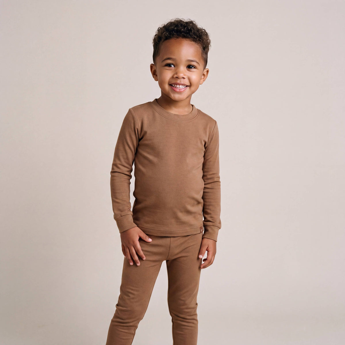 Modal Long Sleeve Pajama Set for Kids Camel