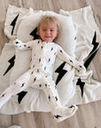 Bamboo Zip Pajamas | White & Black Lightning Bolt
