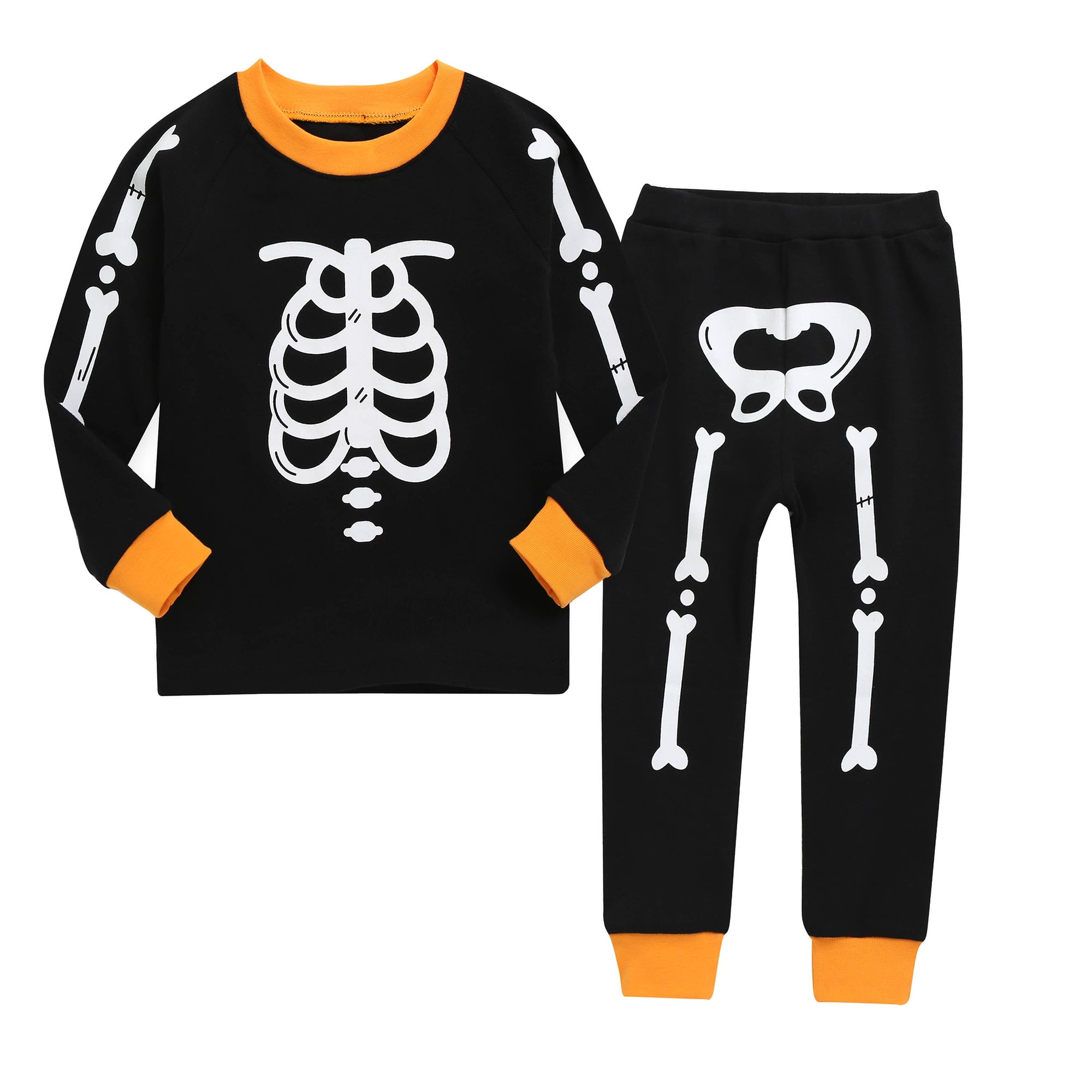 Glow in the Dark Pajama Set Halloween Skeleton Orange