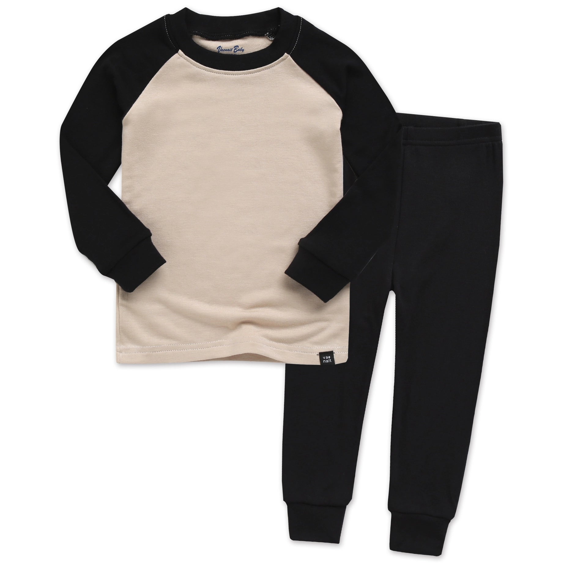 Bamboo Beige + Black Long Sleeve PJs