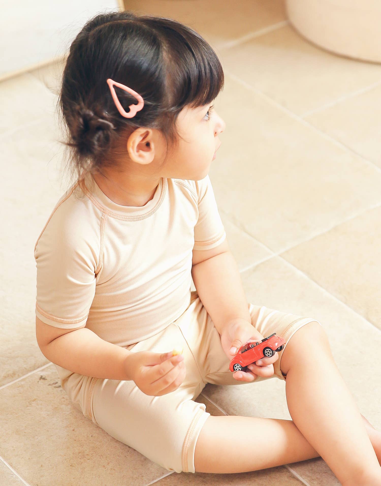 Beige Bamboo Stitch Boys Girls Baby Short Sleeve PJs-C