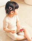 Beige Bamboo Stitch Boys Girls Baby Short Sleeve PJs-C