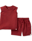 Acid Wash Red Boy Tee & Shorts Set - Brick