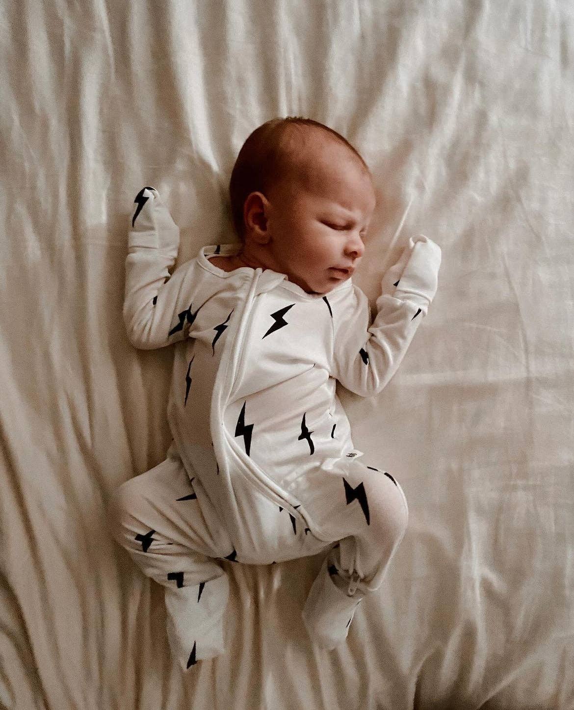 Bamboo Zip Pajamas | White &amp; Black Lightning Bolt