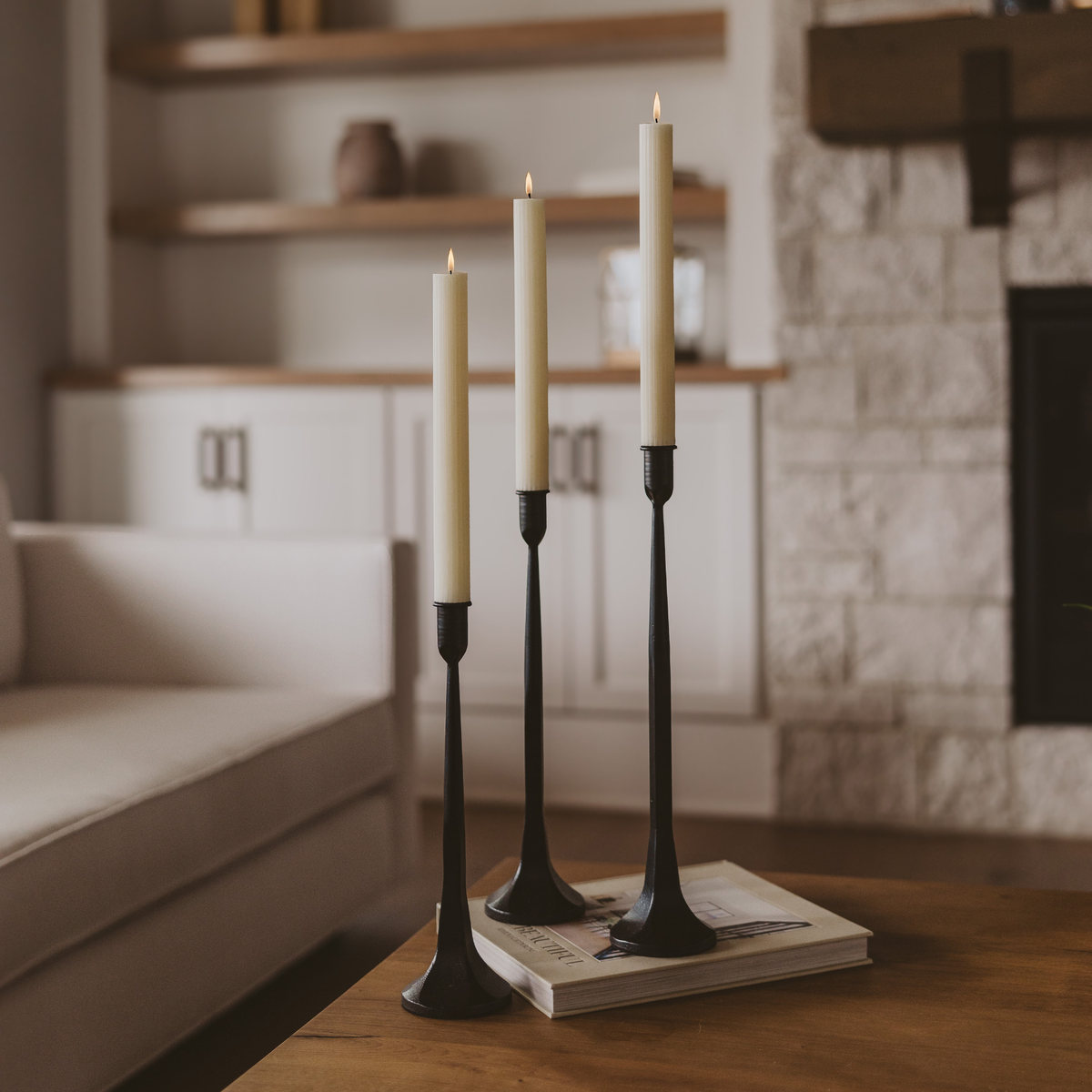 Black Cast Iron Taper Candle Holders, Set of 3 - Home Decor