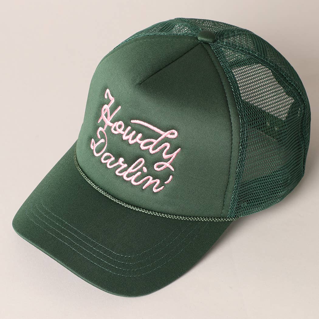 Howdy Darlin&#39; Embroidered Mesh Back Trucker Cap: One Size / BLACK