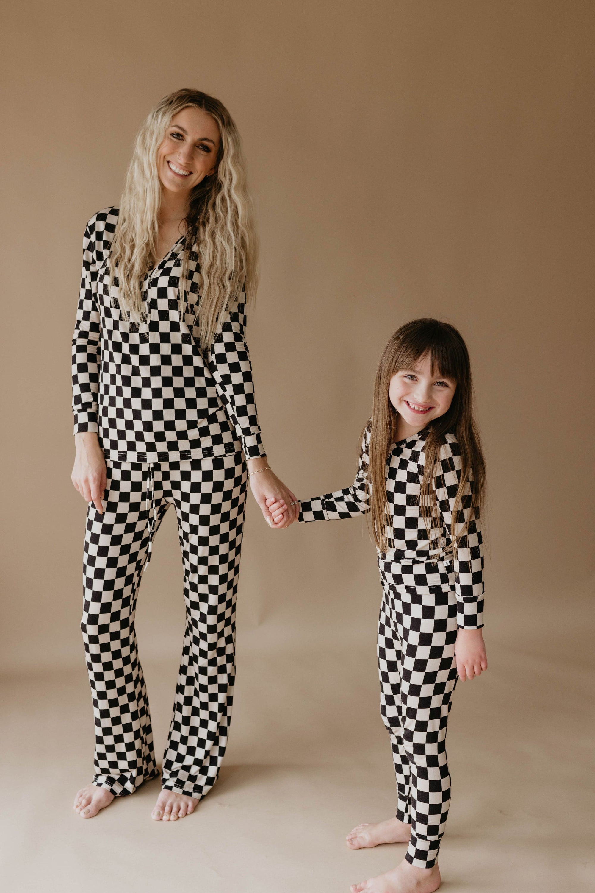 Women&#39;s Bamboo Pajamas | Black Checkerboard || MATCHING KIDS