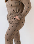 Women's Bamboo Pajama | Brown & Black Lightning Bolt