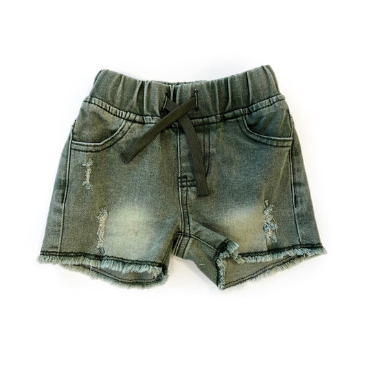 Little Bipsy Cut Off Denim Shorts - Green Wash