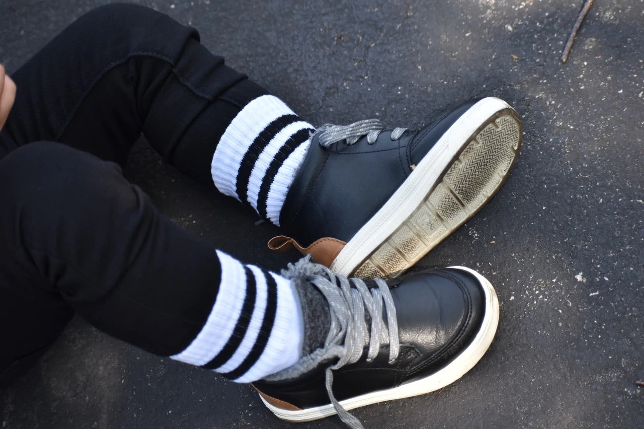 Kickin It Up Socks - Signature White Sock Black Stripe