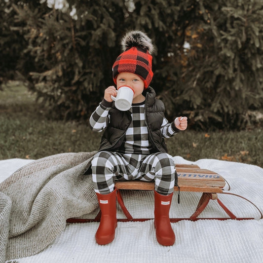 Leveret Two Piece Pajama Set - Black + White Plaid