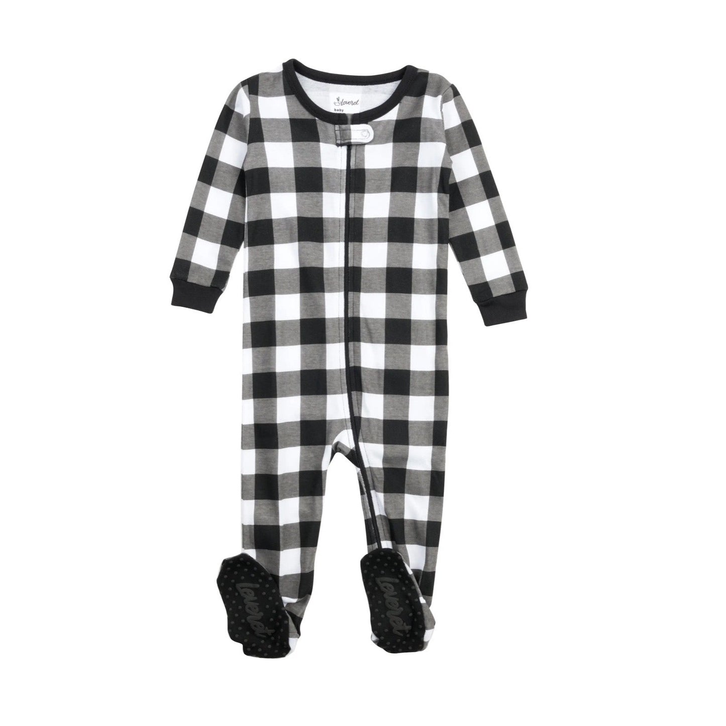 Leveret Footed Zip Pajamas - Black + White