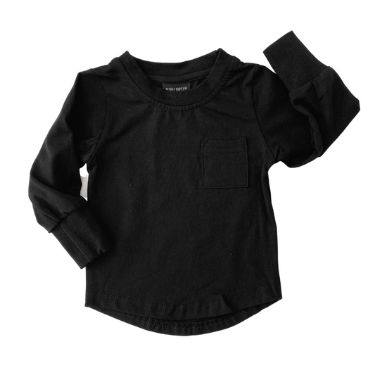 Long Sleeve Pocket Tee- Black