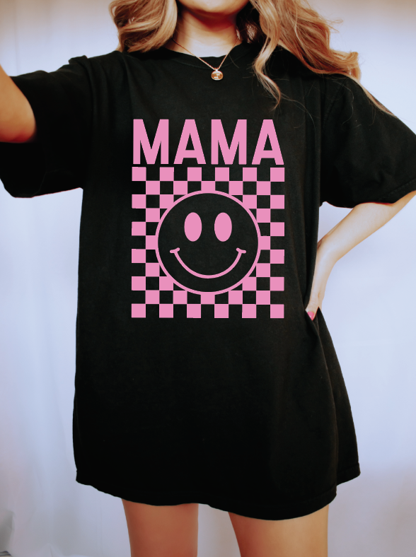 Mama - Pink Checkered Tee