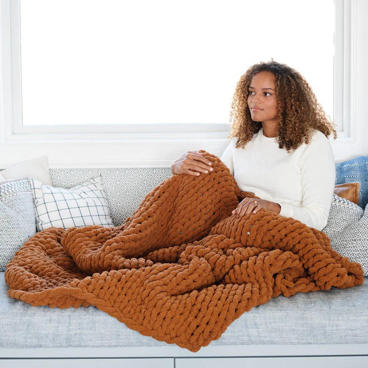 Saranoni Chunky Knit Large Throw Blanket - Ginger