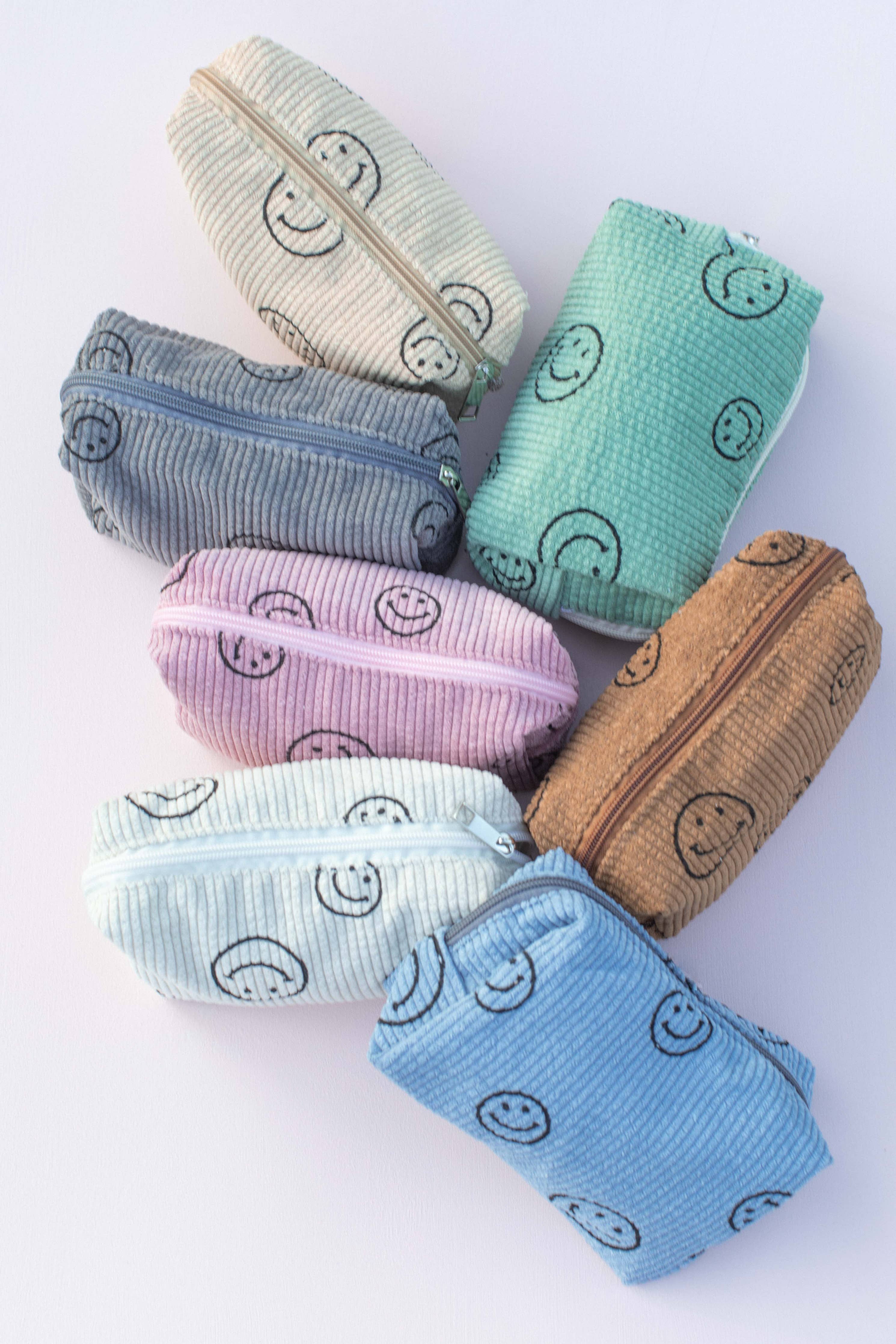 Printed Smiley Face Corduroy Toiletry Bag Pouch: Chestnut – Worn Wild